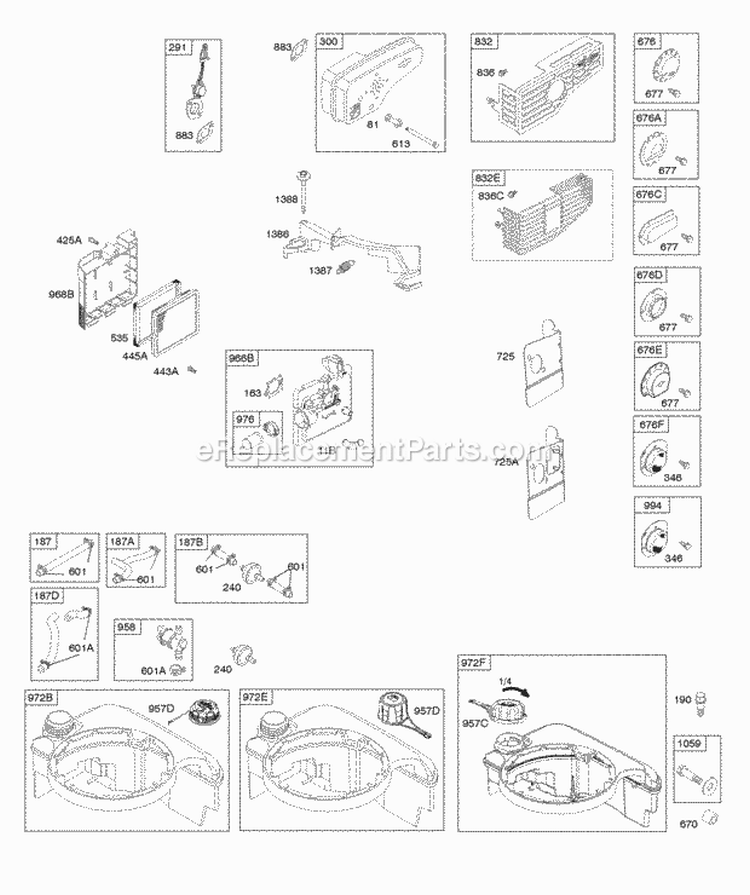 Air Cleaner Exhaust System Fuel Supply Governor Spring Diagram and Parts List for 122M02-0160-B1  Briggs and Stratton Engine